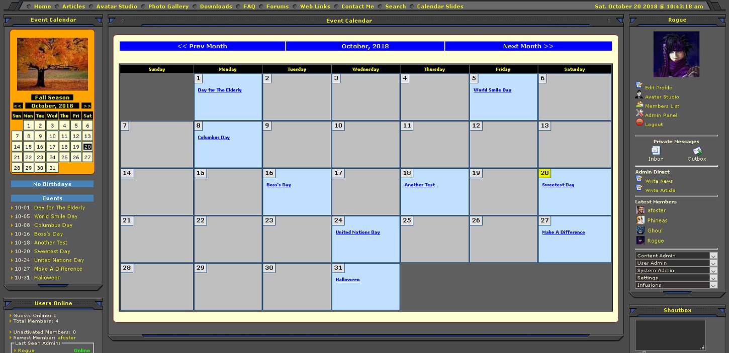 Bday Panel/Event Calendar Infusion